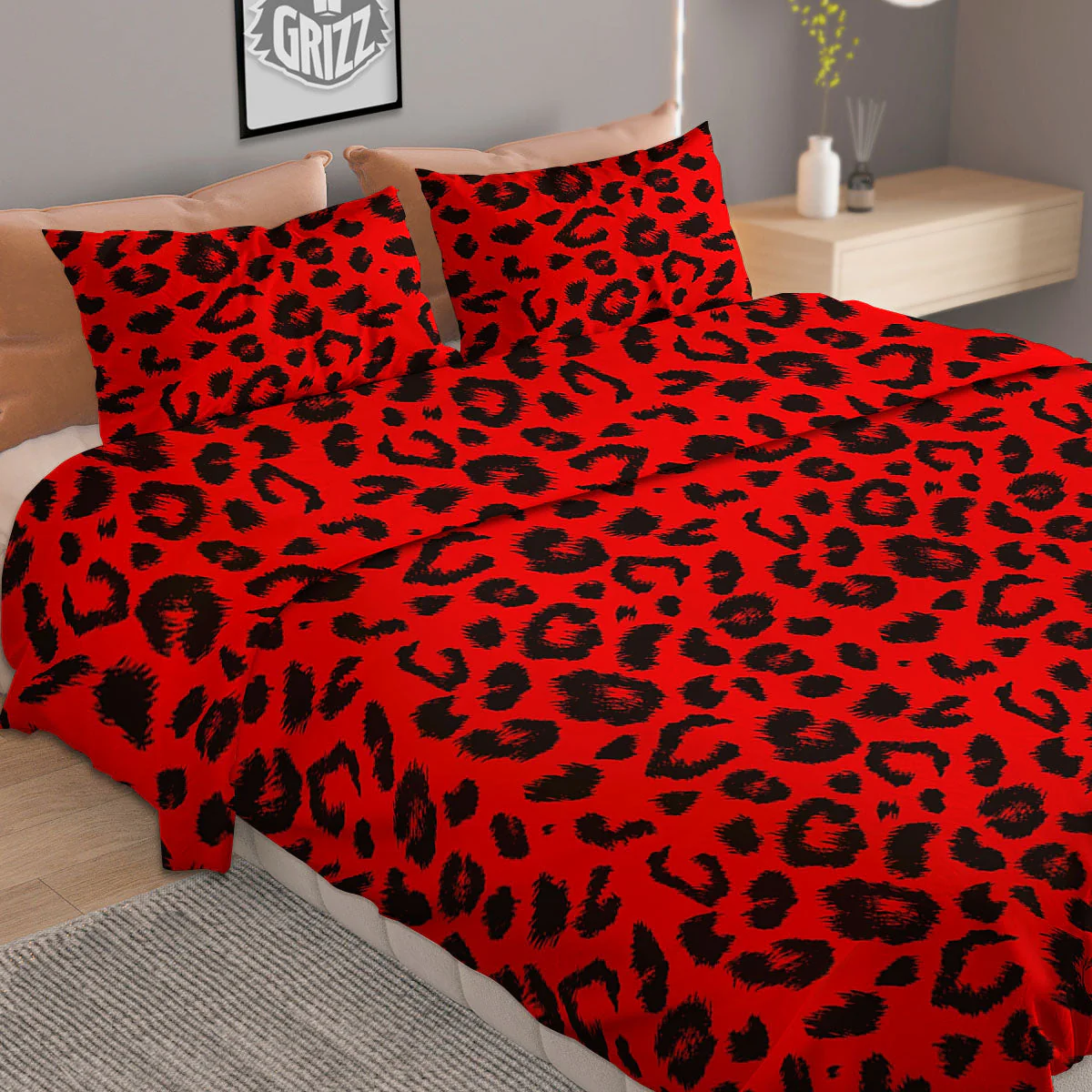 Leopard Red Print Pattern Duvet Cover Bedding Set - Image 2