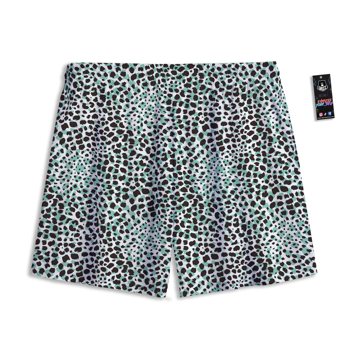 Leopard Teal And White Print Pattern Mesh Shorts - Image 2