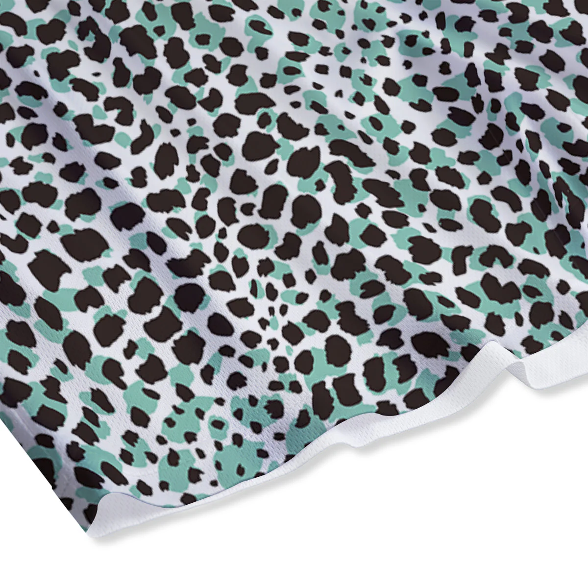 Leopard Teal And White Print Pattern Mesh Shorts - Image 4