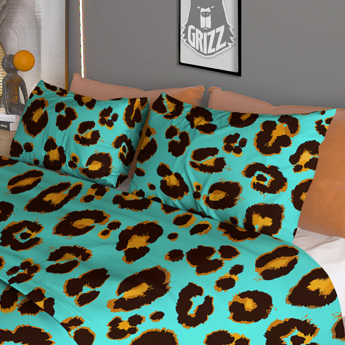 Leopard Turquoise Print Pattern Duvet Cover Bedding Set - Image 3