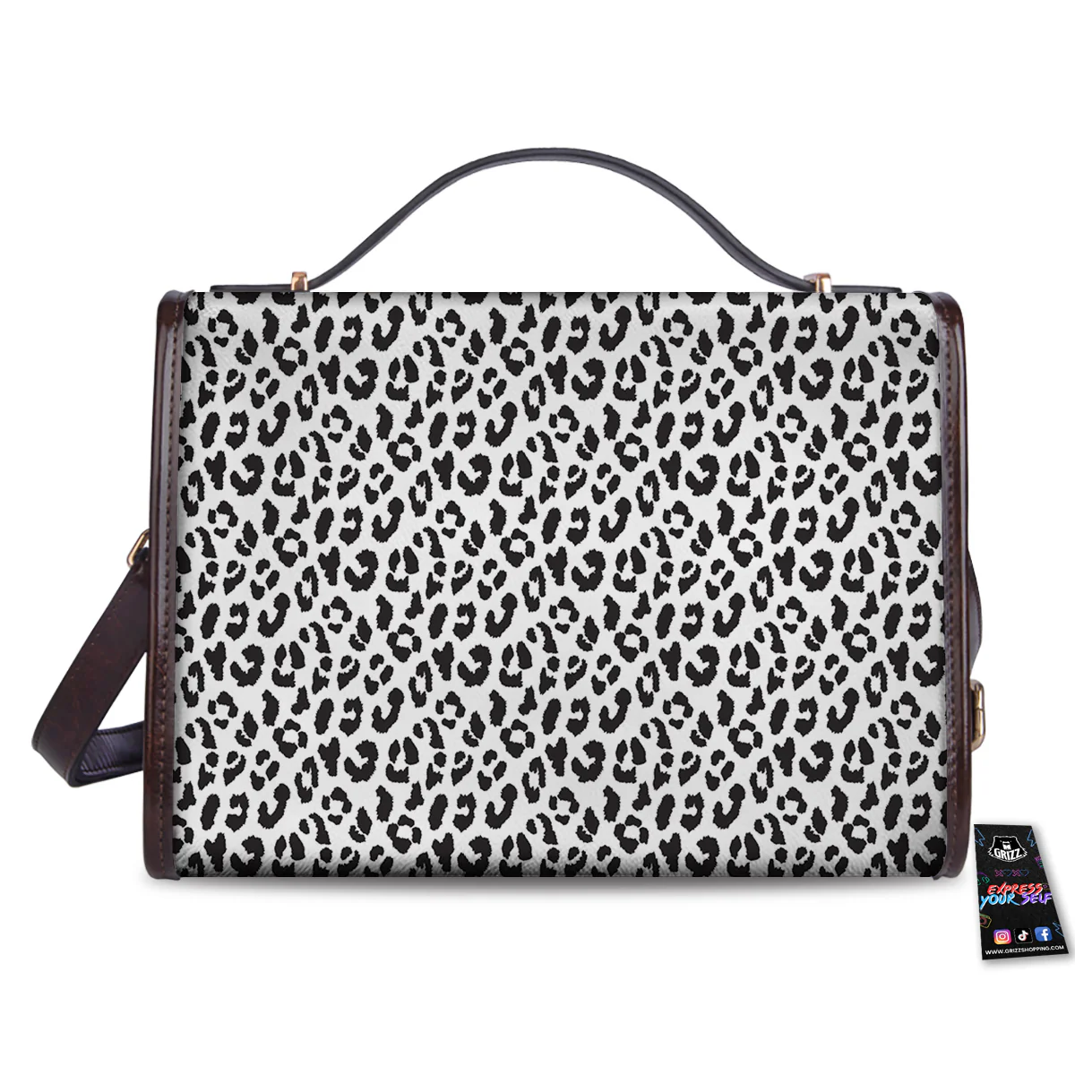 Leopard White Print Pattern Women's Satchel Bag - Image 2