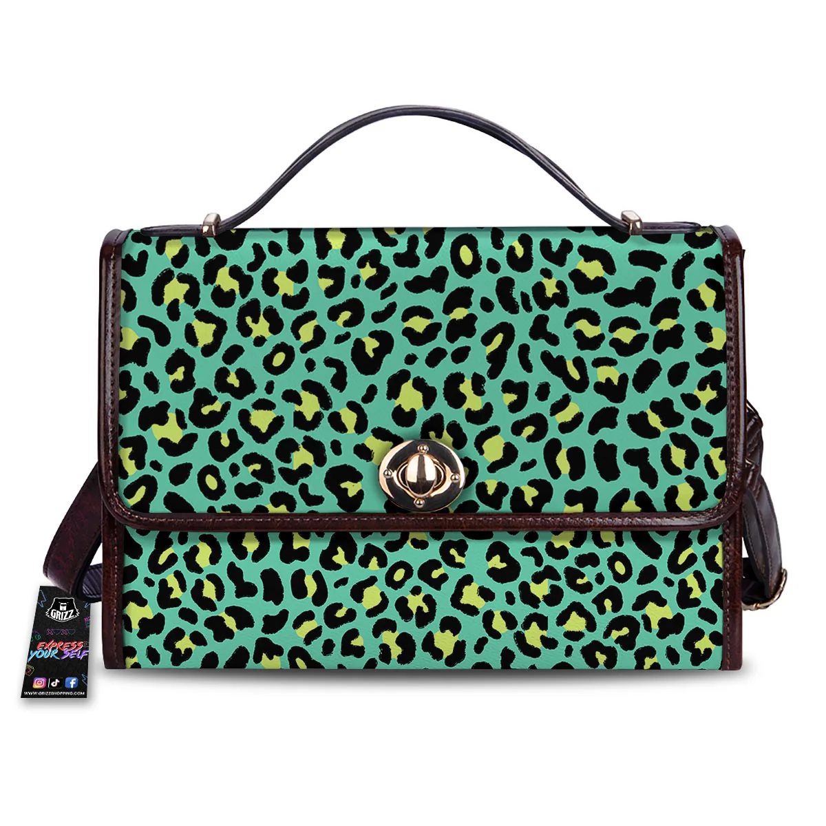 Leopard Yellow And Teal Print Pattern Women's Satchel Bag