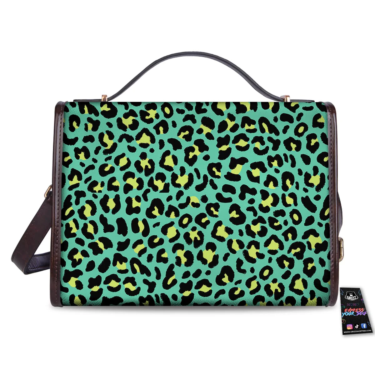 Leopard Yellow And Teal Print Pattern Women's Satchel Bag - Image 2