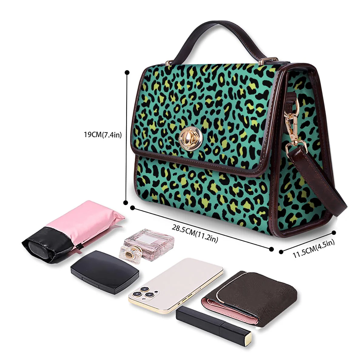 Leopard Yellow And Teal Print Pattern Women's Satchel Bag - Image 4