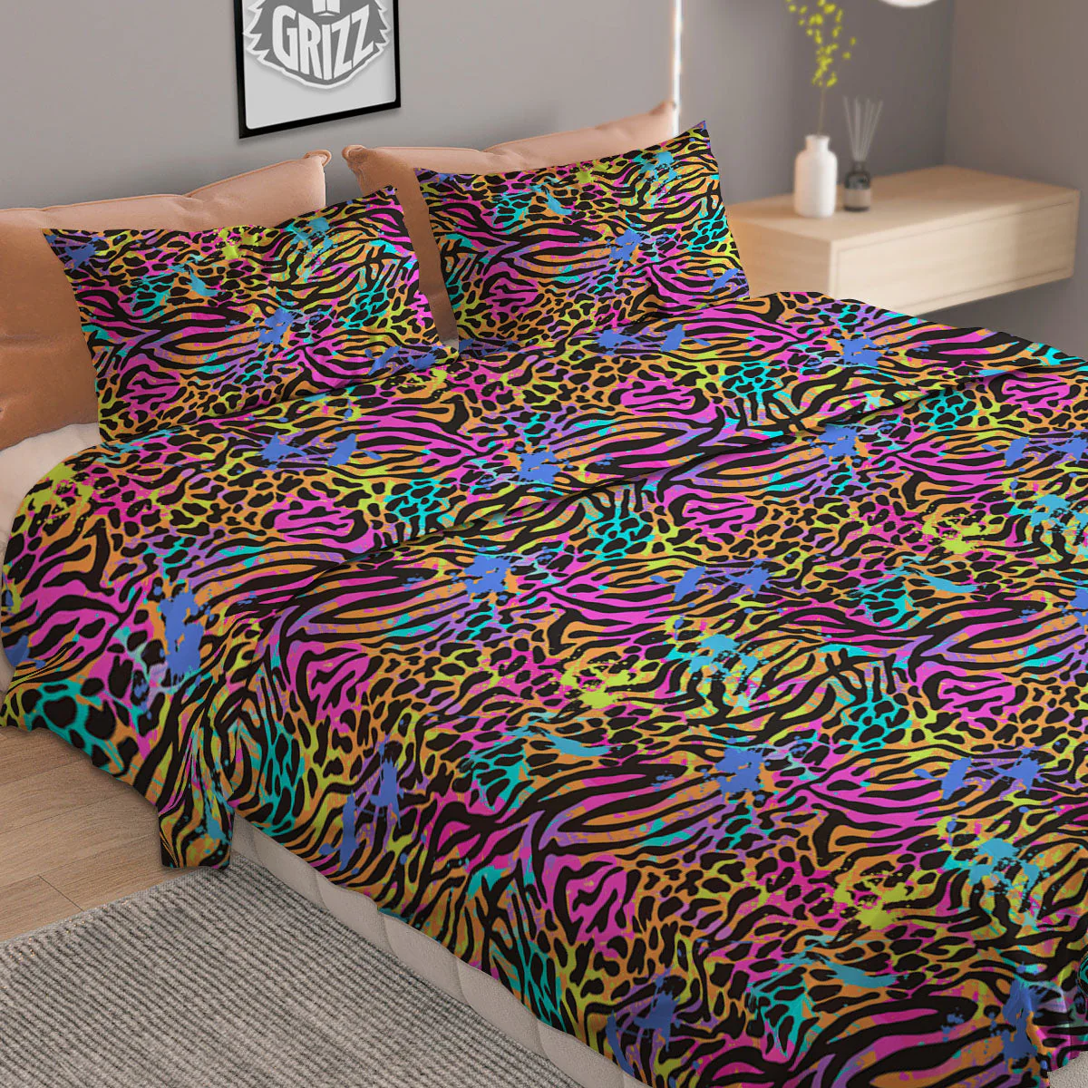 Leopard Zebra Colorful Print Pattern Duvet Cover Bedding Set - Image 2
