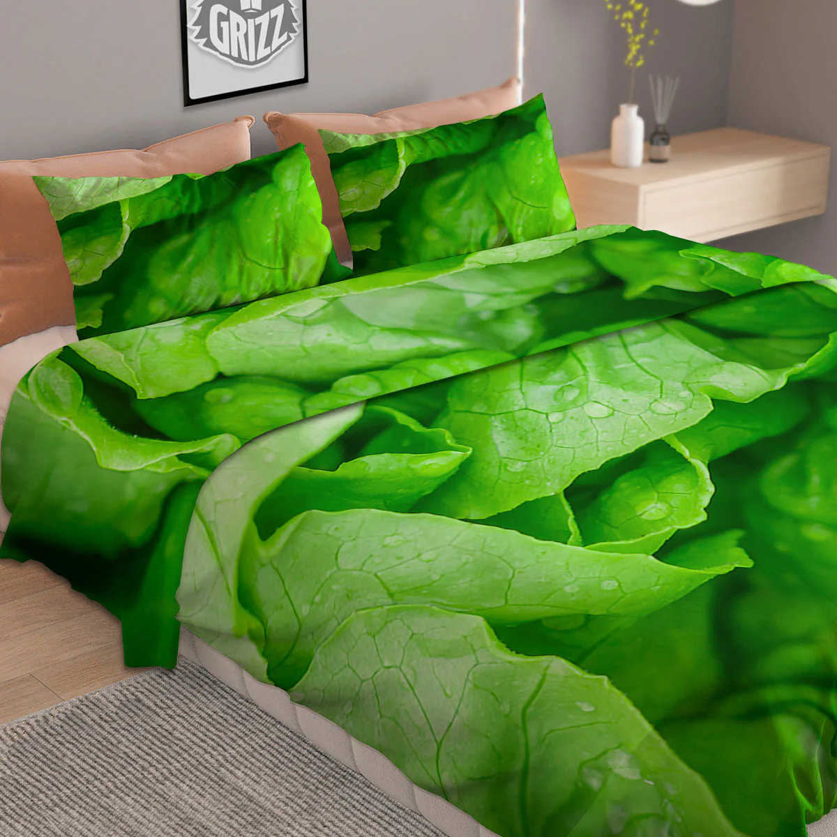 Lettuce Fresh Leaves Print Duvet Cover Bedding Set - Image 2