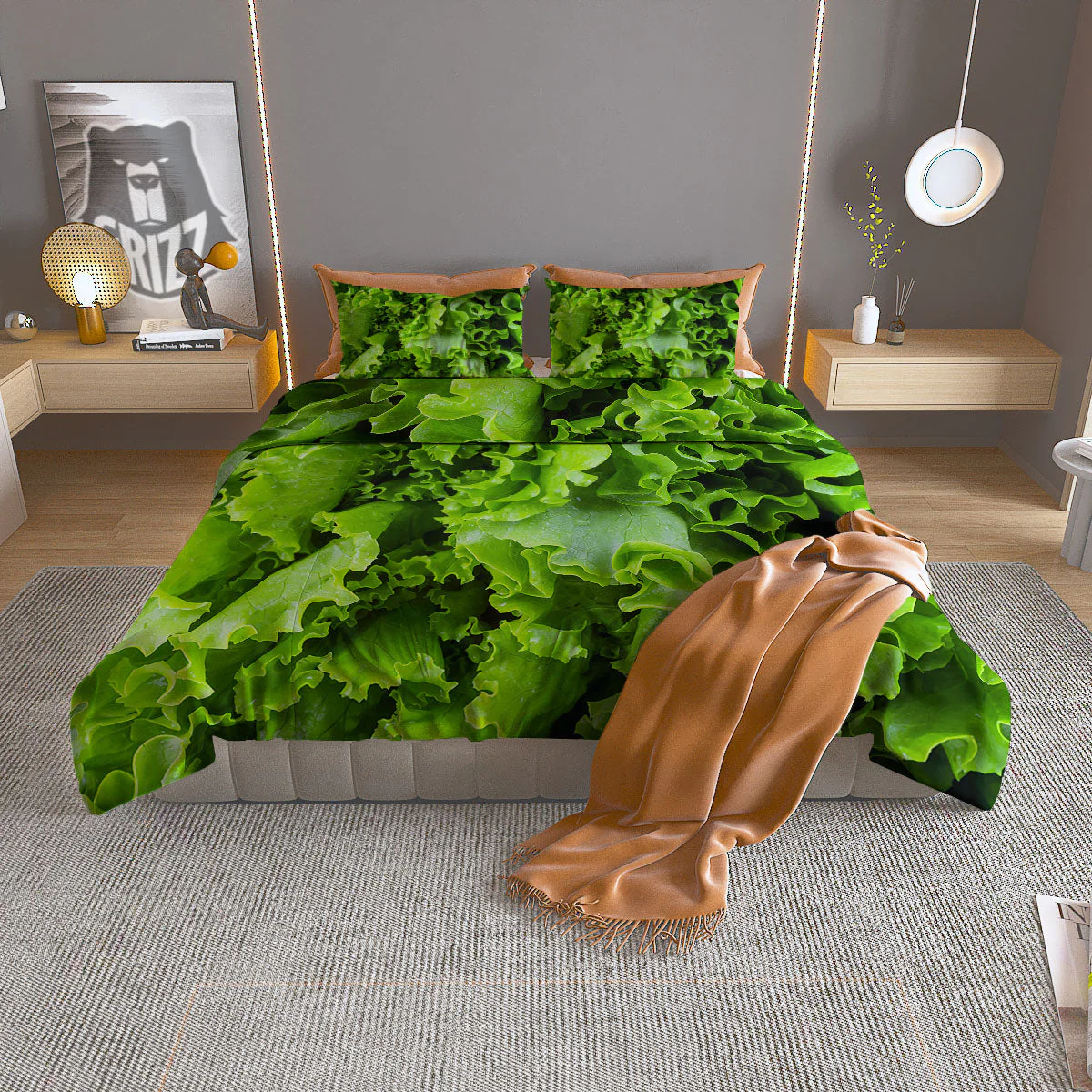 Lettuce Green Leaves Print Duvet Cover Bedding Set