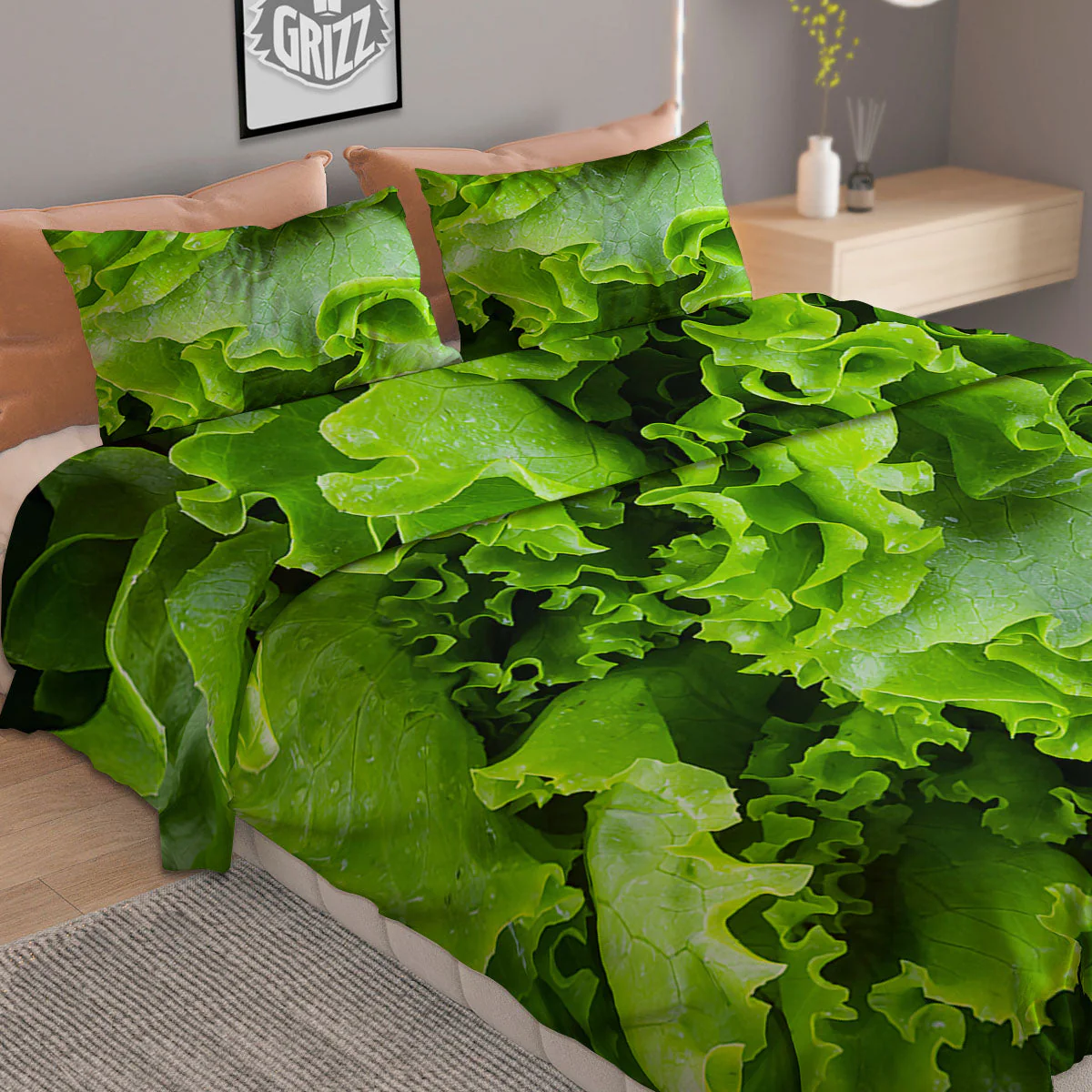 Lettuce Green Leaves Print Duvet Cover Bedding Set - Image 2