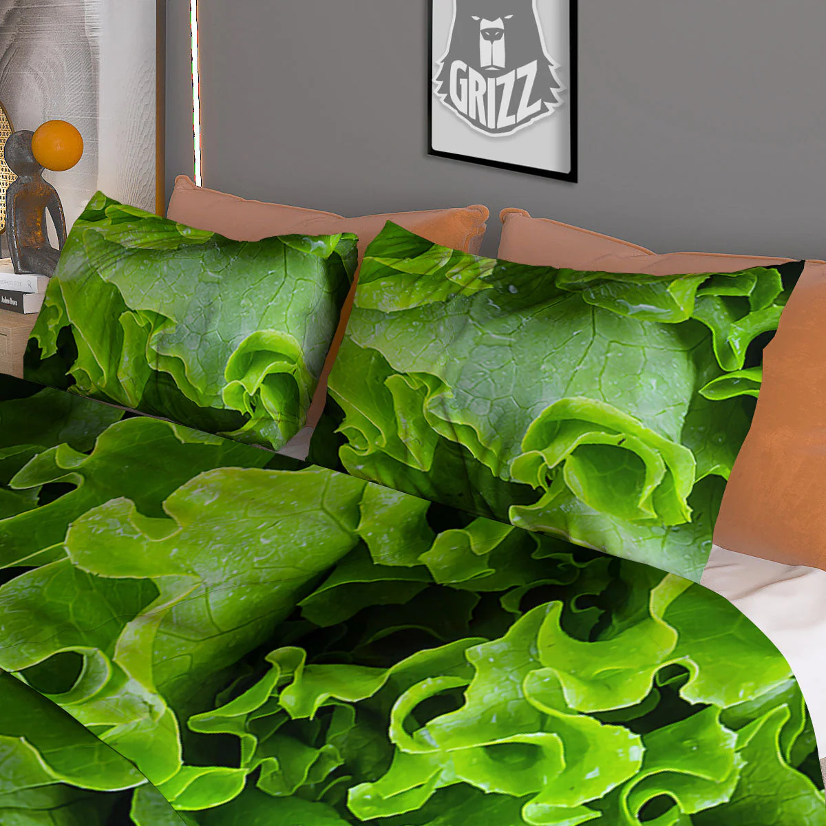Lettuce Green Leaves Print Duvet Cover Bedding Set - Image 3