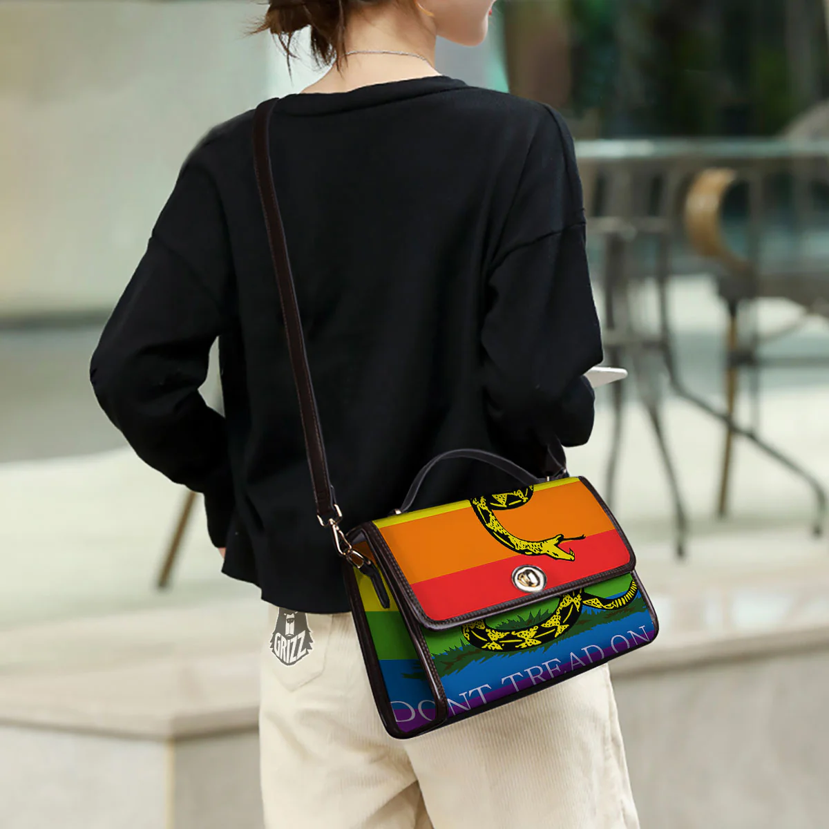 LGBT Gadsden Rainbow Flag Print Women's Satchel Bag - Image 3