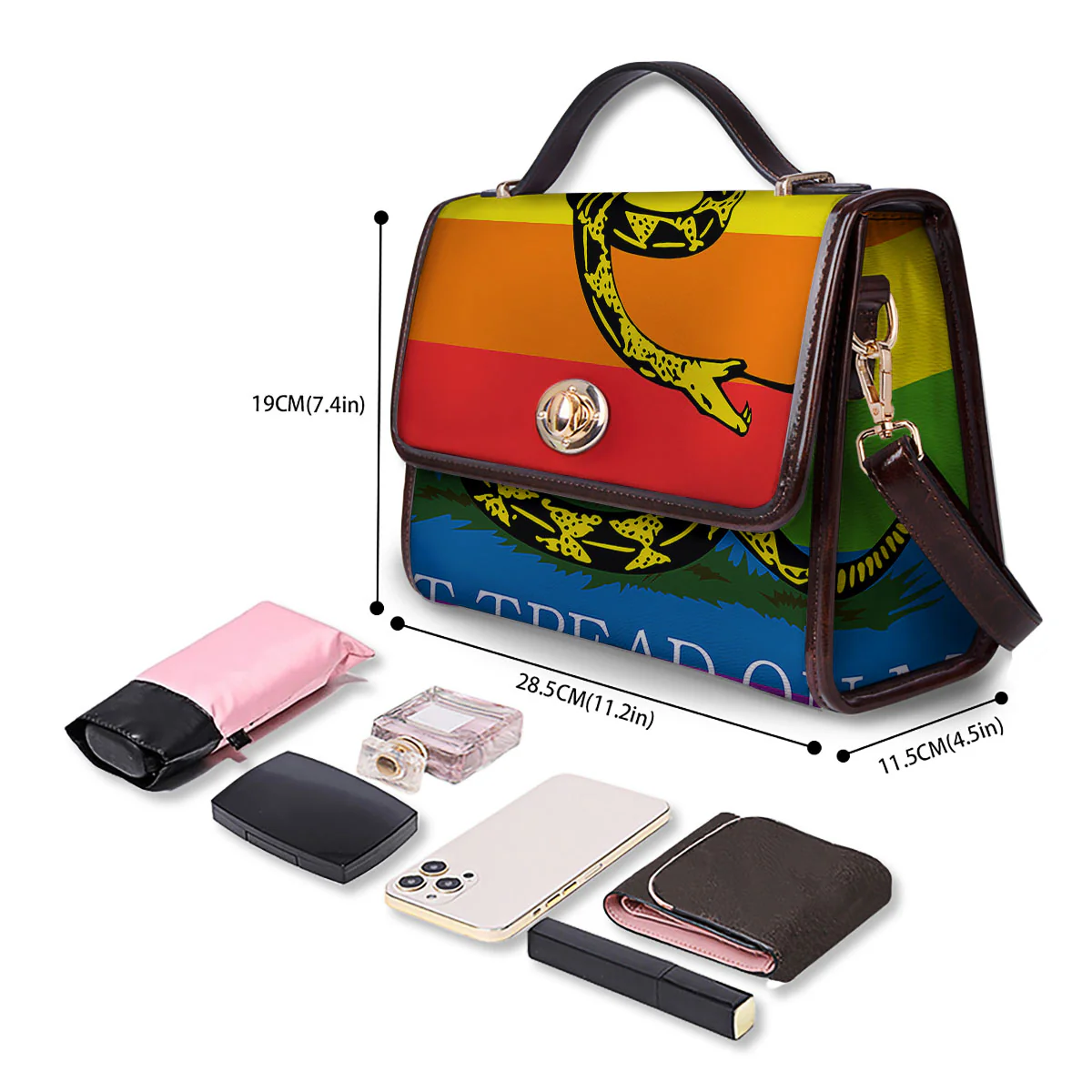 LGBT Gadsden Rainbow Flag Print Women's Satchel Bag - Image 4