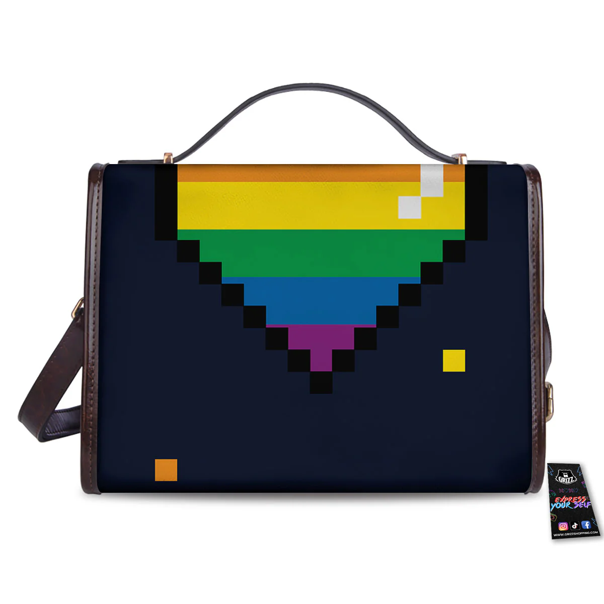 LGBT Pride 8 Bit Rainbow Pixel Heart Women's Satchel Bag - Image 2