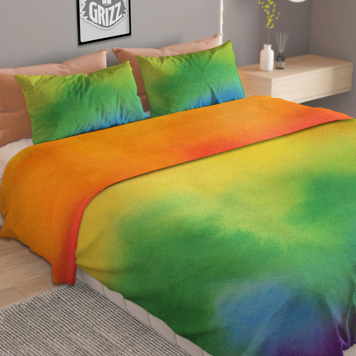 LGBT Pride Watercolor Rainbow Print Duvet Cover Bedding Set - Image 2