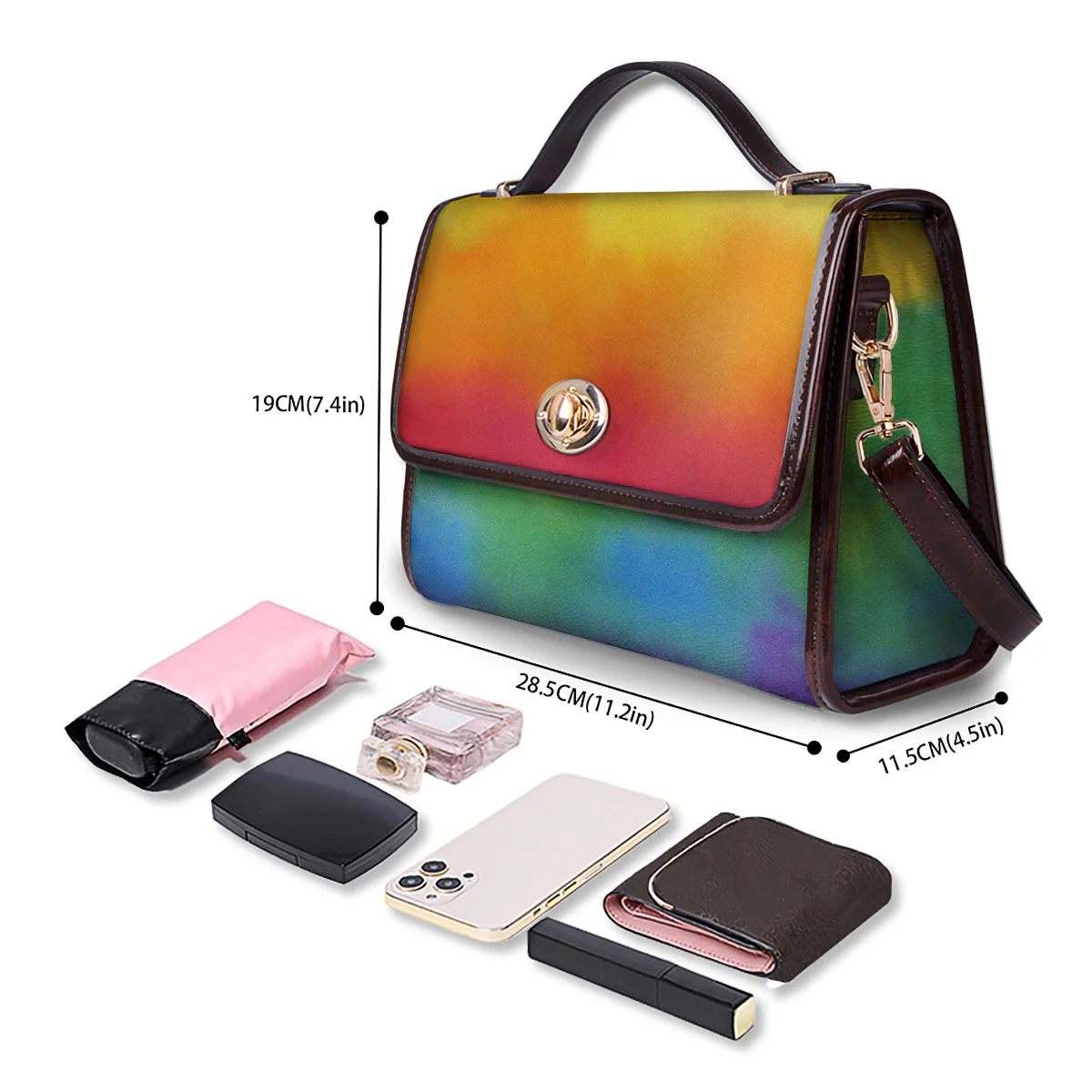 LGBT Pride Watercolor Rainbow Print Women's Satchel Bag - Image 4