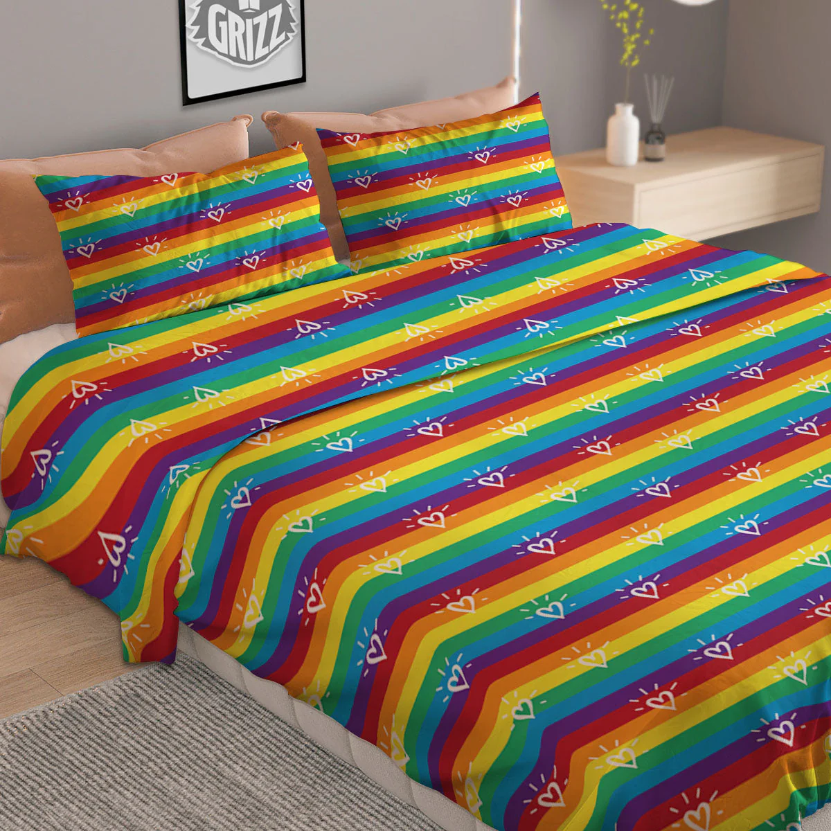LGBT Stripes Abstract Rainbow Print Duvet Cover Bedding Set - Image 2