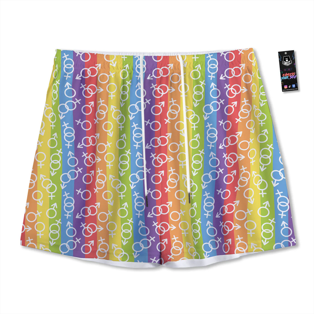 LGBT Symbols Rainbow Print Pattern Mesh Shorts
