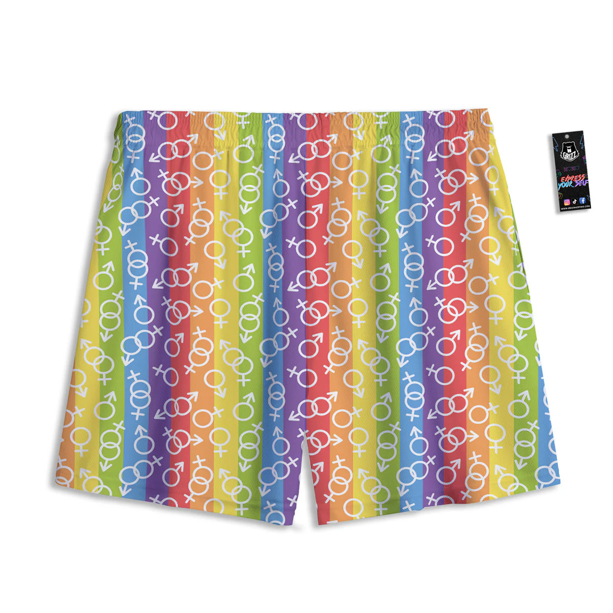 LGBT Symbols Rainbow Print Pattern Mesh Shorts - Image 2