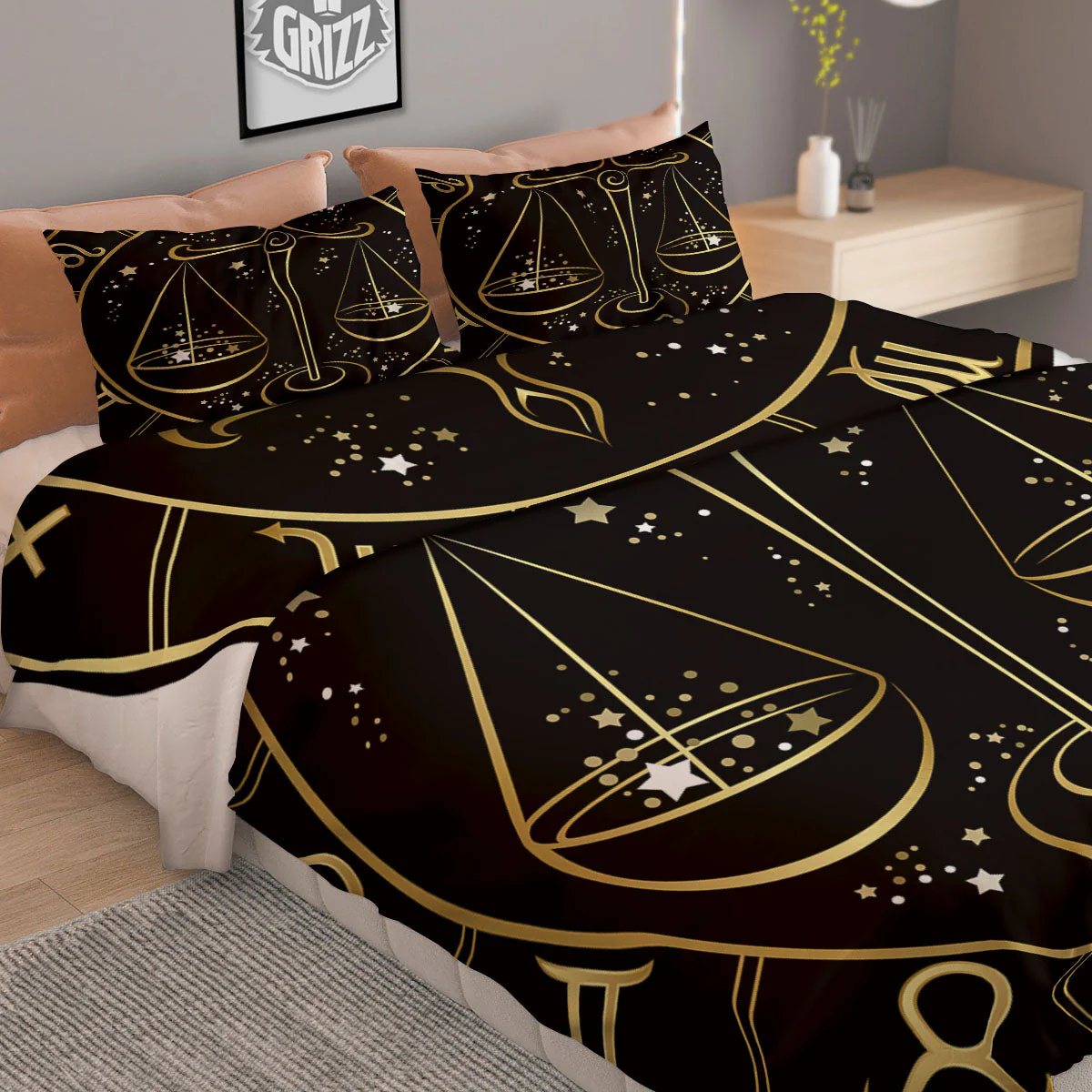 Libra Sign Black And Gold Print Duvet Cover Bedding Set - Image 2