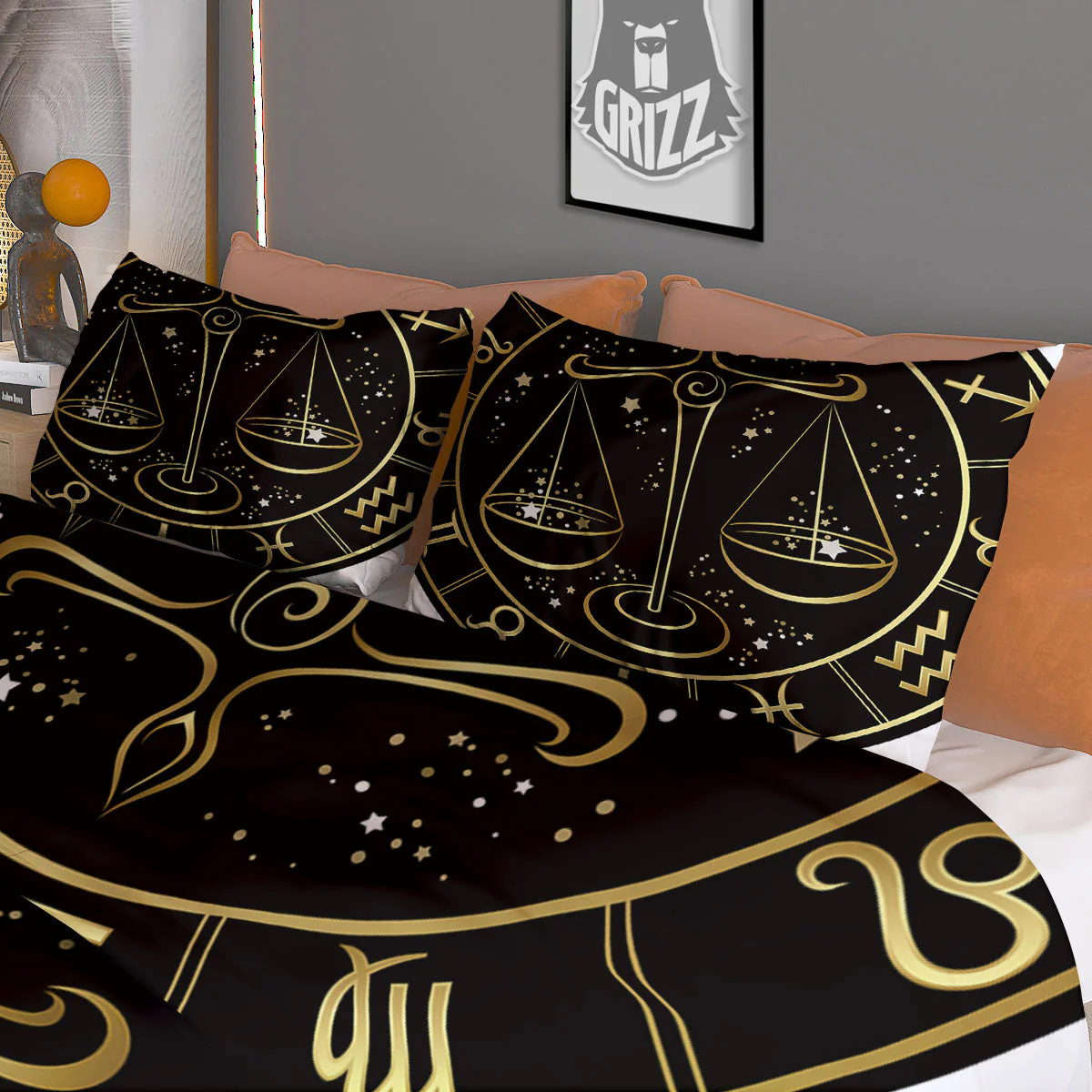 Libra Sign Black And Gold Print Duvet Cover Bedding Set - Image 3