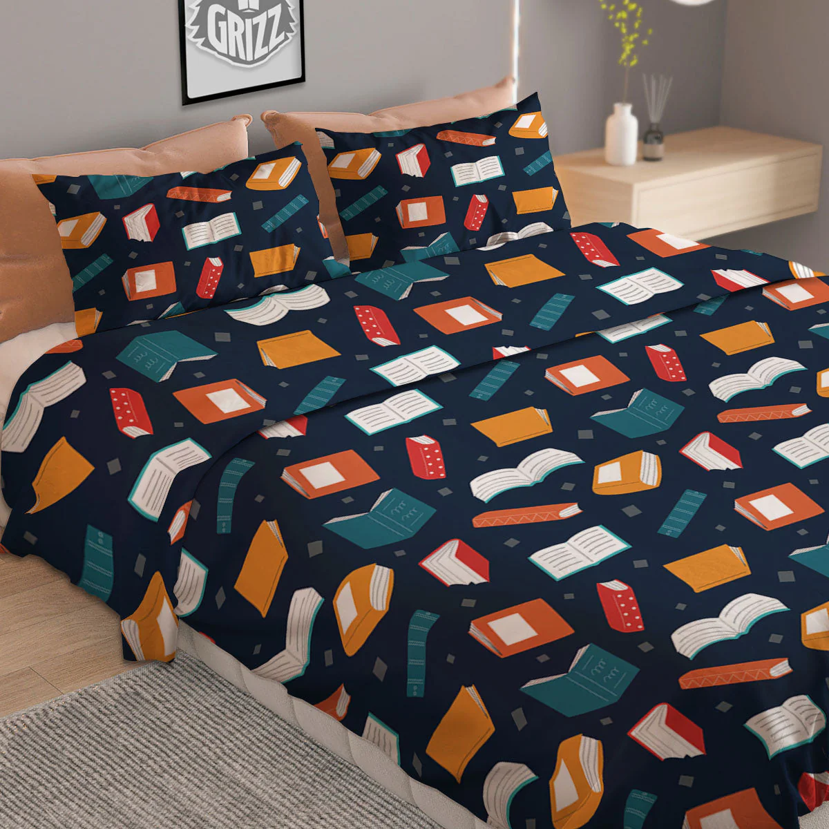 Library Reading Print Pattern Duvet Cover Bedding Set - Image 2