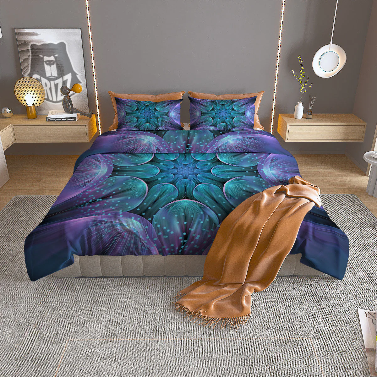 Light Mandala Blue And Purple Print Duvet Cover Bedding Set