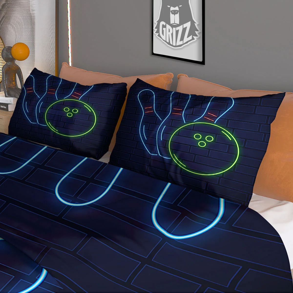 Light Up Bowling Pins Print Duvet Cover Bedding Set - Image 3