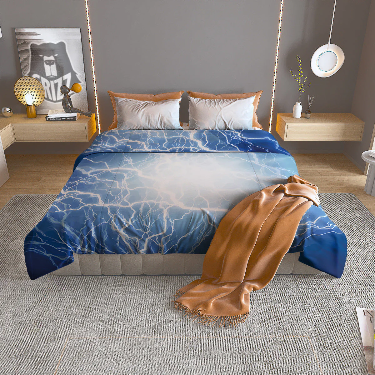 Lightning Blue Print Duvet Cover Bedding Set