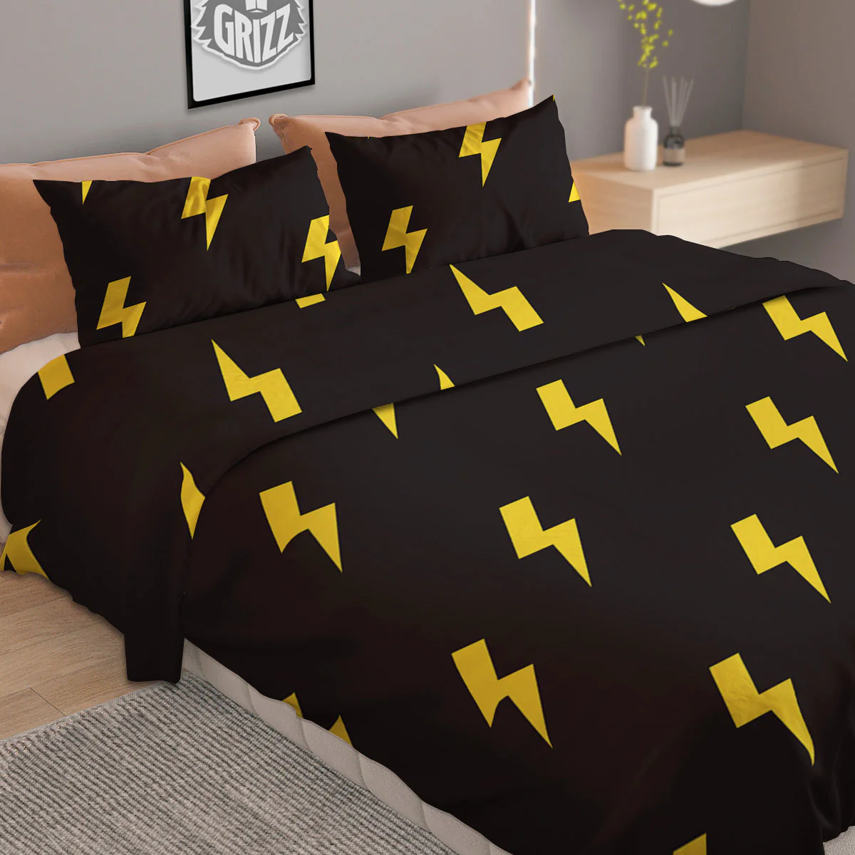 Lightning Bolts Yellow Print Pattern Duvet Cover Bedding Set - Image 2