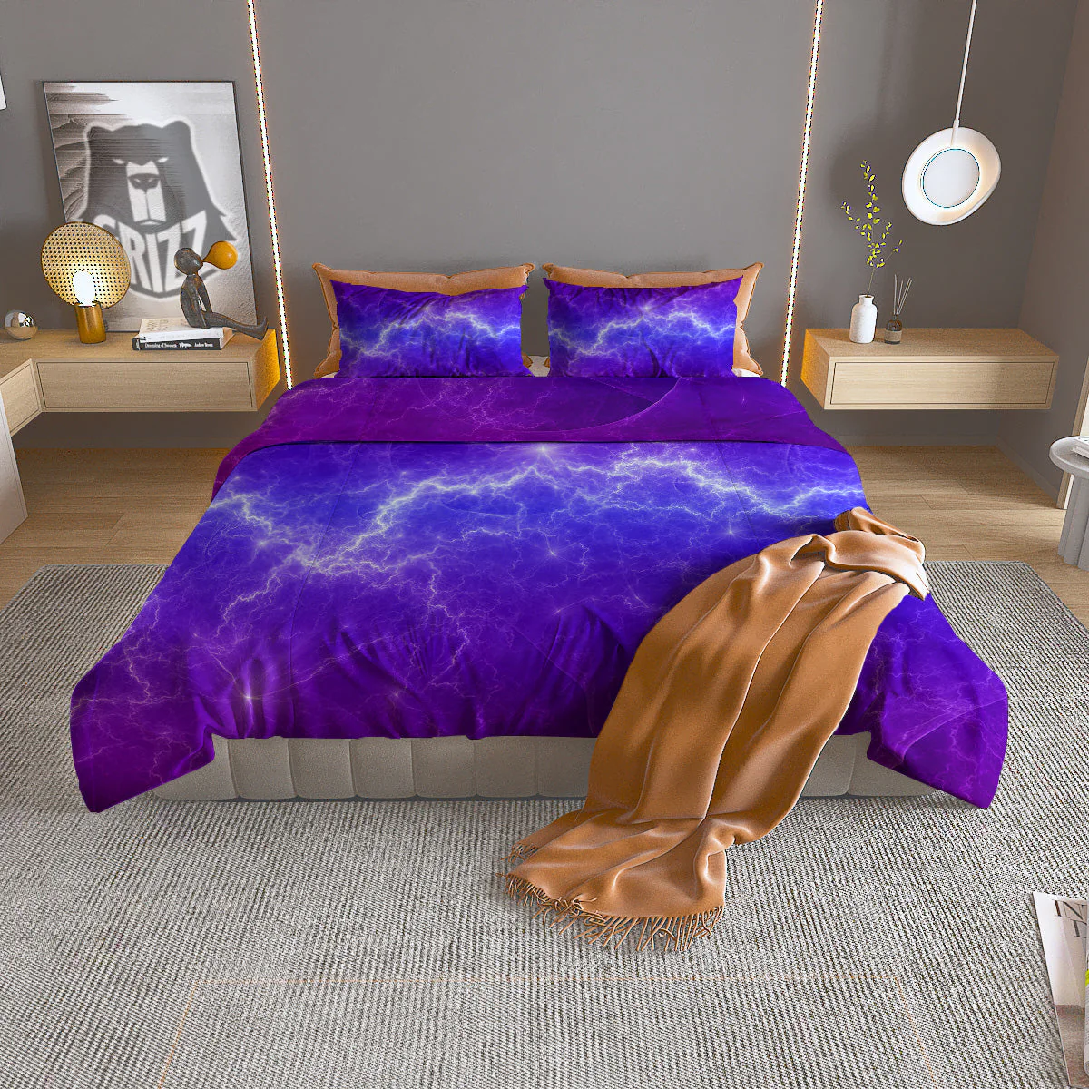 Lightning Purple And Blue Print Duvet Cover Bedding Set