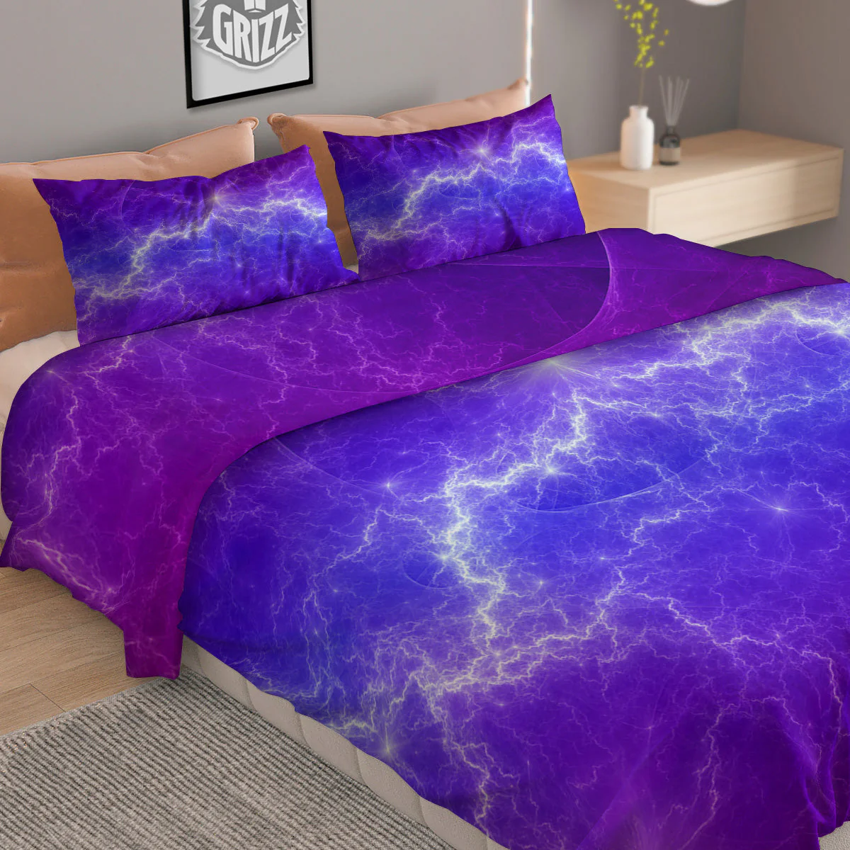 Lightning Purple And Blue Print Duvet Cover Bedding Set - Image 2