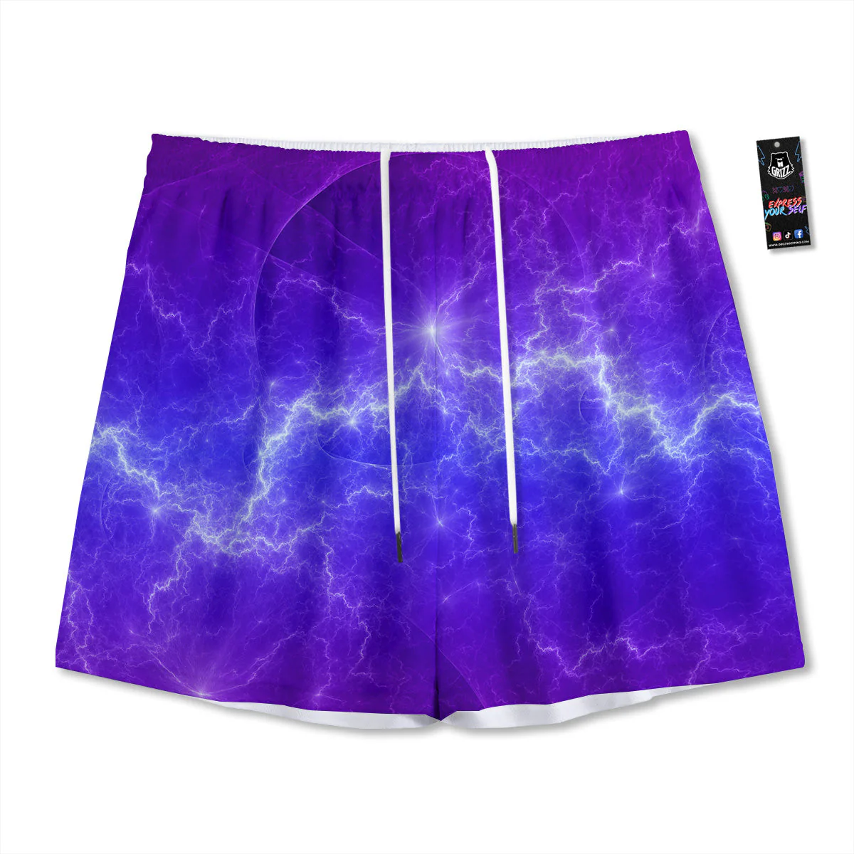 Lightning Purple And Blue Print Mesh Shorts
