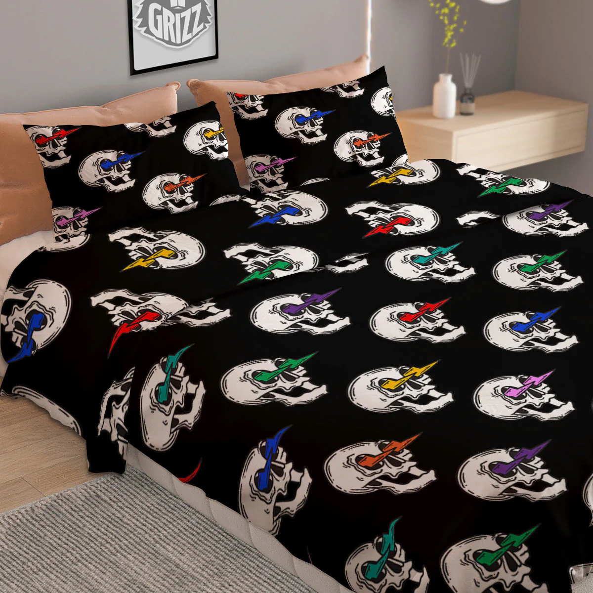 Lightning Skull Print Pattern Duvet Cover Bedding Set - Image 2
