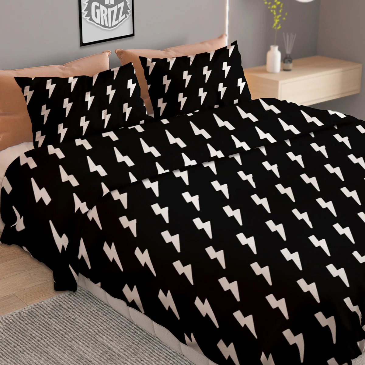 Lightning White And Black Print Pattern Duvet Cover Bedding Set - Image 2