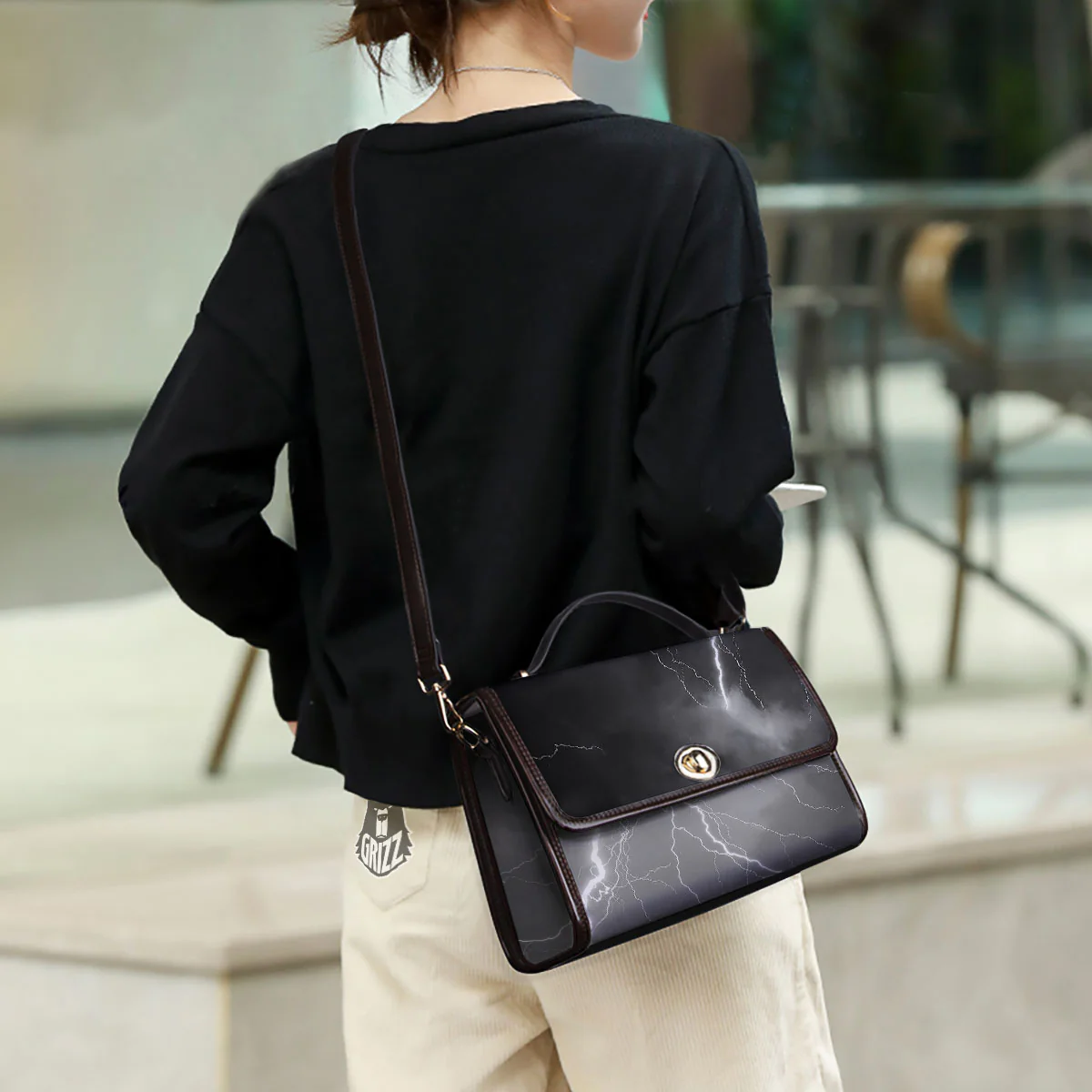 Lightning White Print Women's Satchel Bag - Image 3
