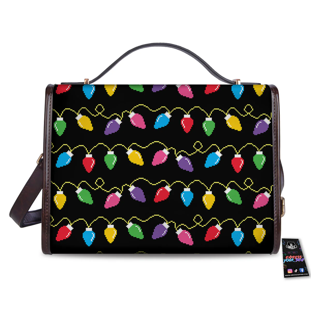 Lights Christmas Pixel Print Pattern Women's Satchel Bag - Image 2