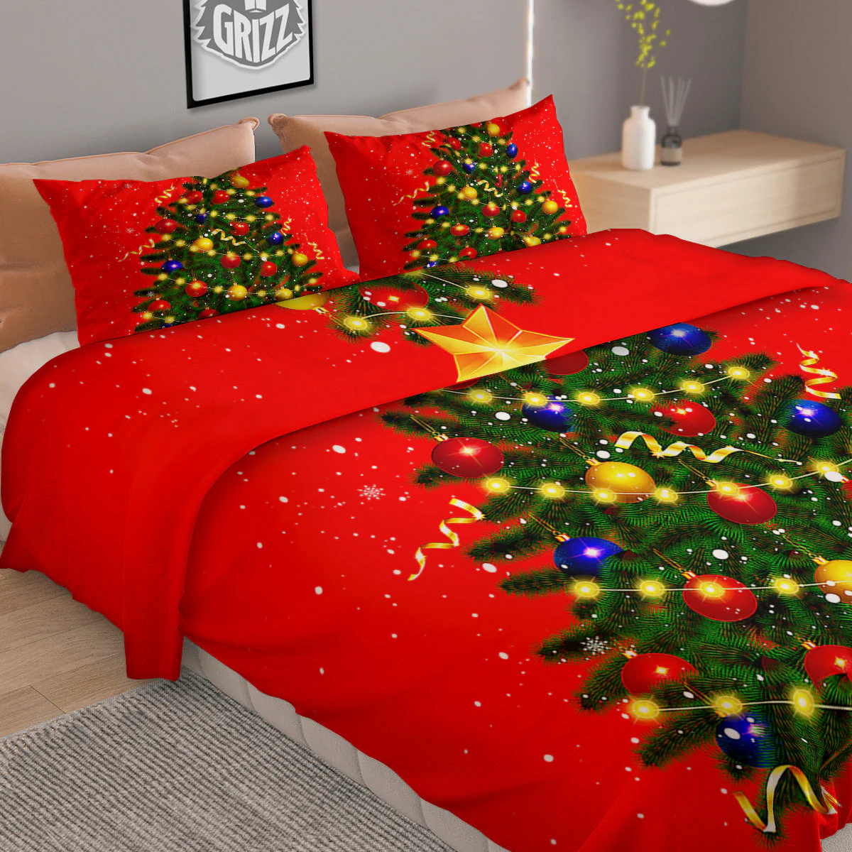 Lights Christmas Tree Print Duvet Cover Bedding Set - Image 2