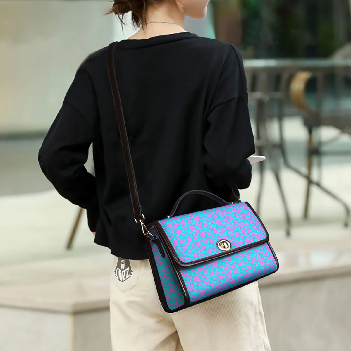 Lights Heart Blue And Pink Print Pattern Women's Satchel Bag - Image 3