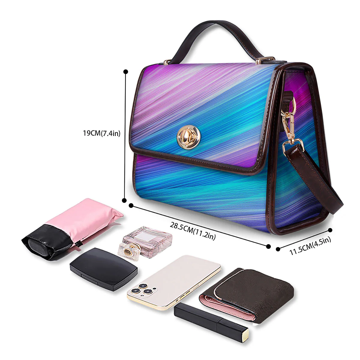 Lights Speed Teal And Pink Print Women's Satchel Bag - Image 4