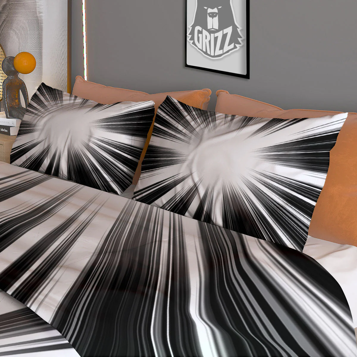 Lightspeed White And Black Print Duvet Cover Bedding Set - Image 3