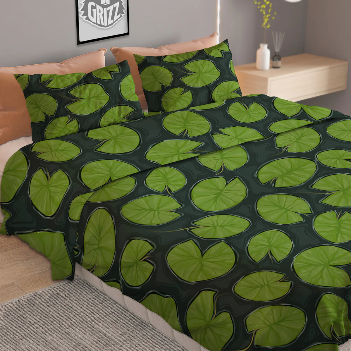 Lily Pads Water Print Pattern Duvet Cover Bedding Set - Image 2