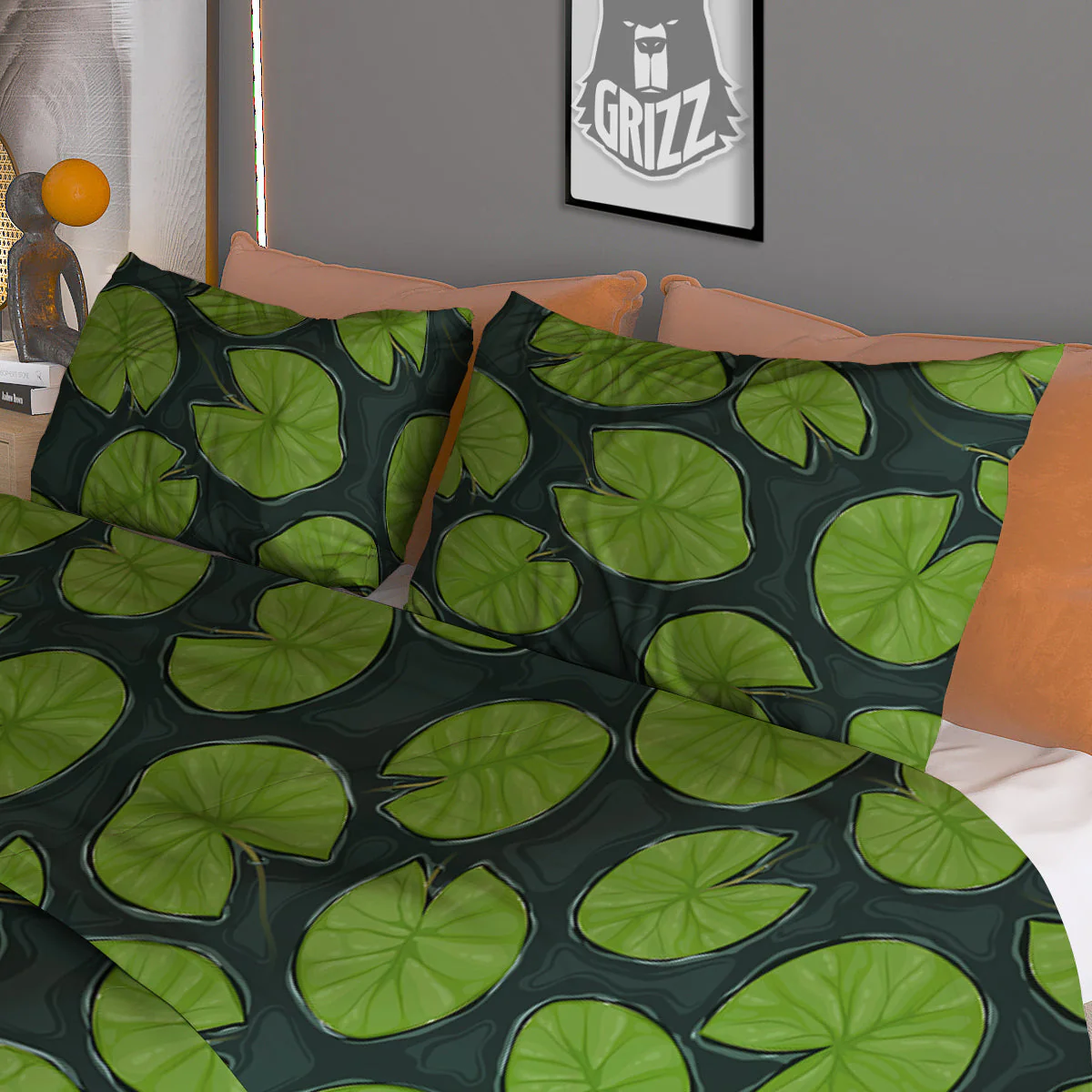 Lily Pads Water Print Pattern Duvet Cover Bedding Set - Image 3