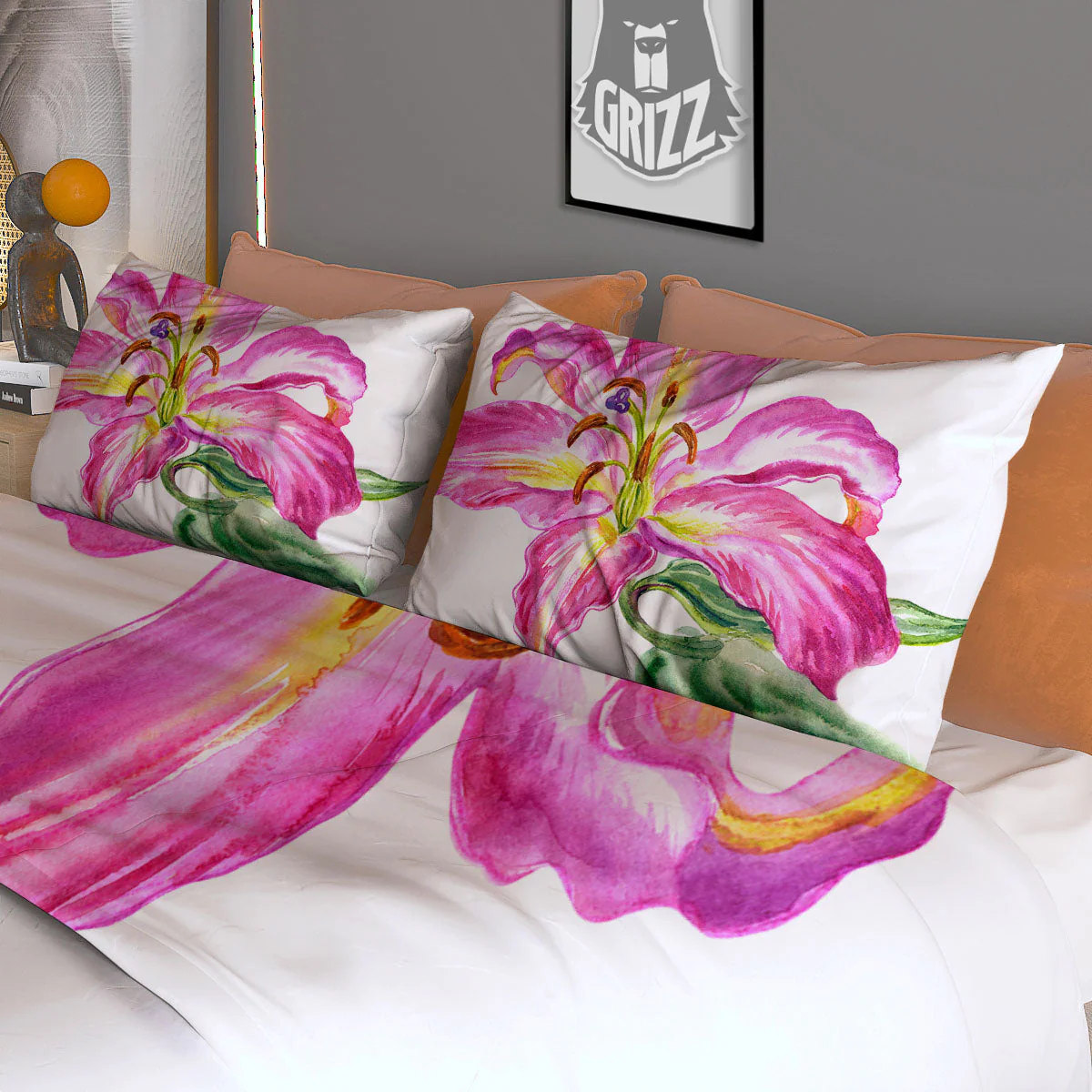 Lily Pink Watercolor Print Duvet Cover Bedding Set - Image 3