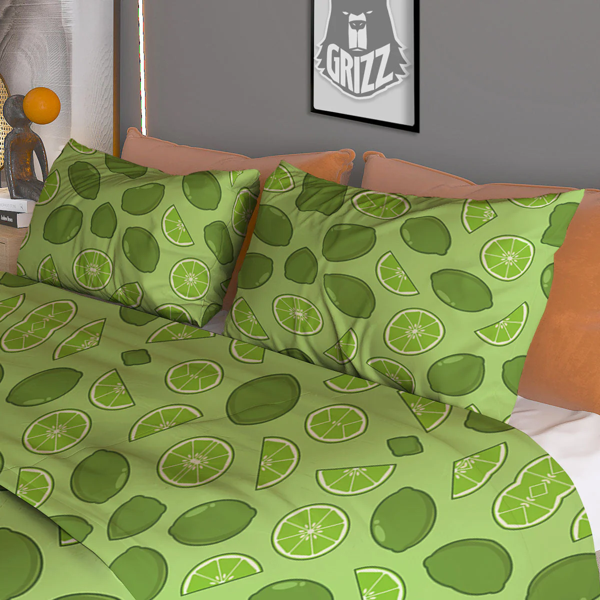 Lime Green Print Pattern Duvet Cover Bedding Set - Image 3