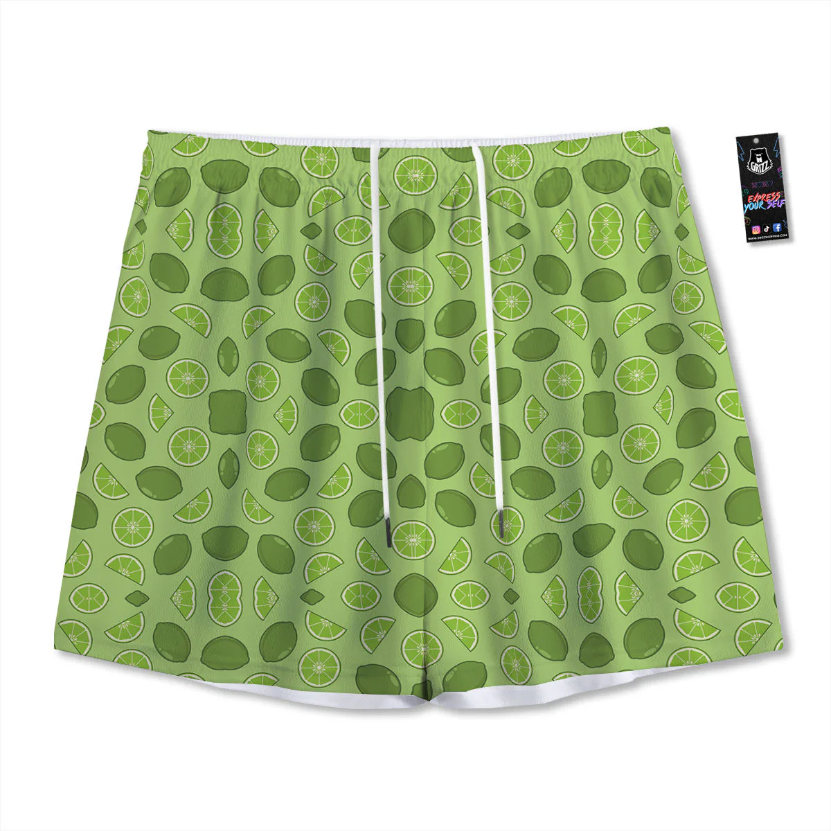 Lime Green Print Pattern Mesh Shorts