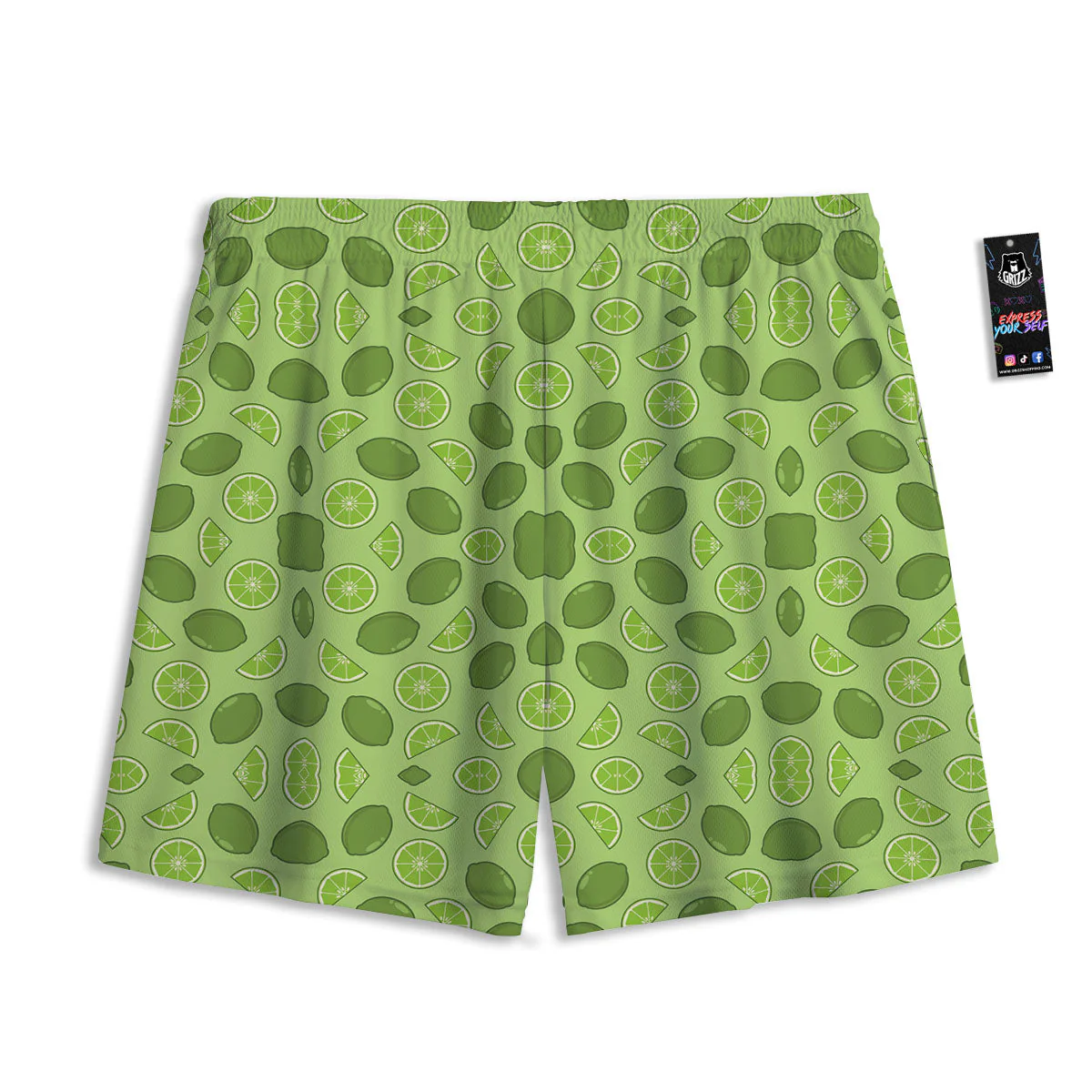 Lime Green Print Pattern Mesh Shorts - Image 2