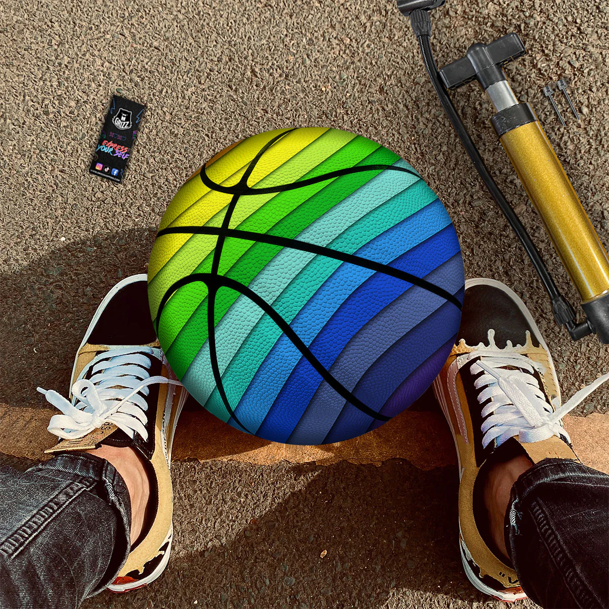 Lines Rainbow Diagonal Print Pattern Basketball - Image 2