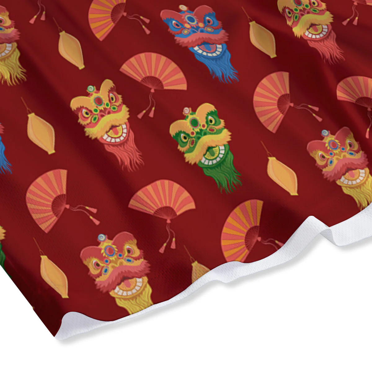 Lion Dance Chinese New Years Print Pattern Mesh Shorts - Image 4