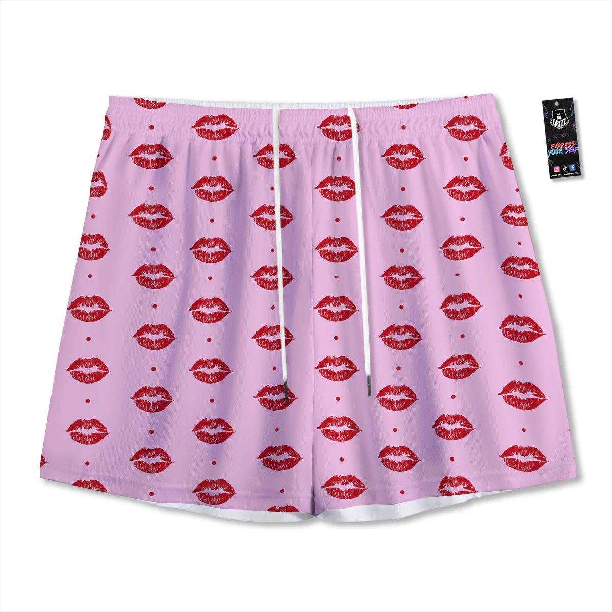 Lips Pink And Red Print Pattern Mesh Shorts