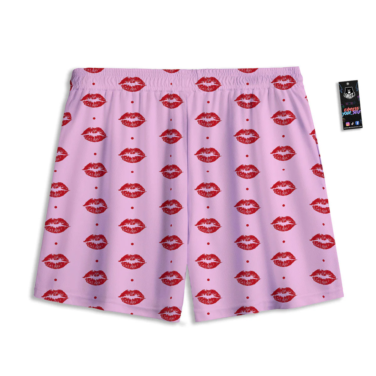Lips Pink And Red Print Pattern Mesh Shorts - Image 2