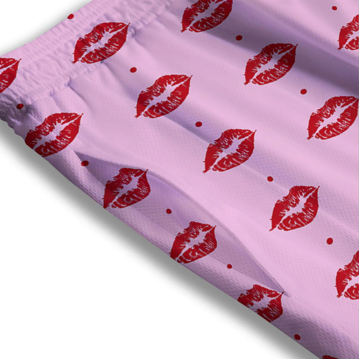 Lips Pink And Red Print Pattern Mesh Shorts - Image 3